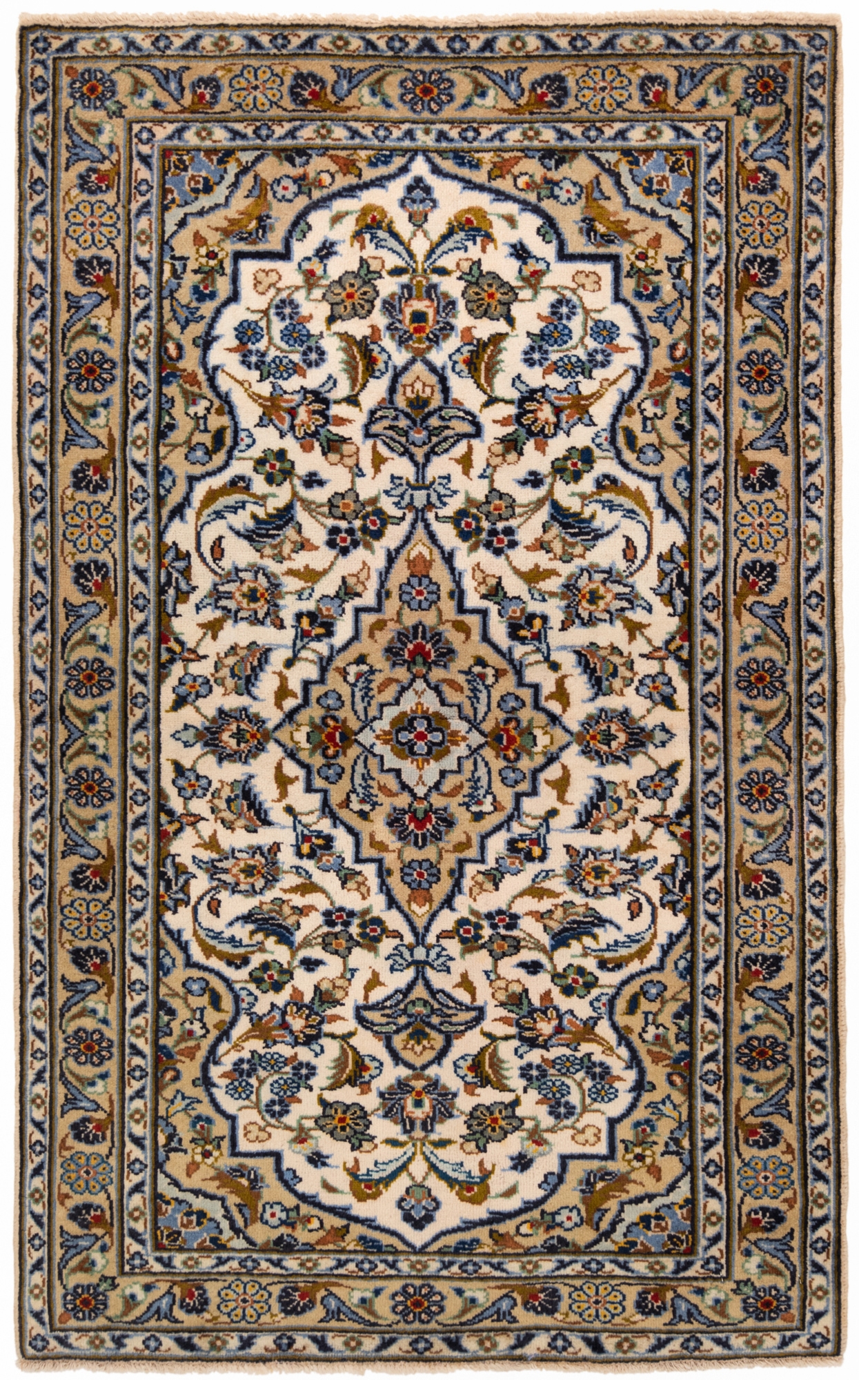 Kashan Persian Rug Beige-Cream 125 x 77 cm